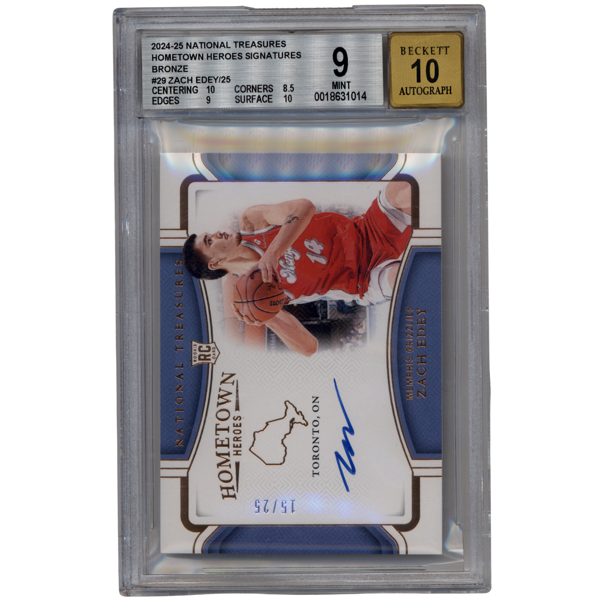 2024 National Treasures Zach Edey Hometown Heroes Bronze /25 - BGS 9/10