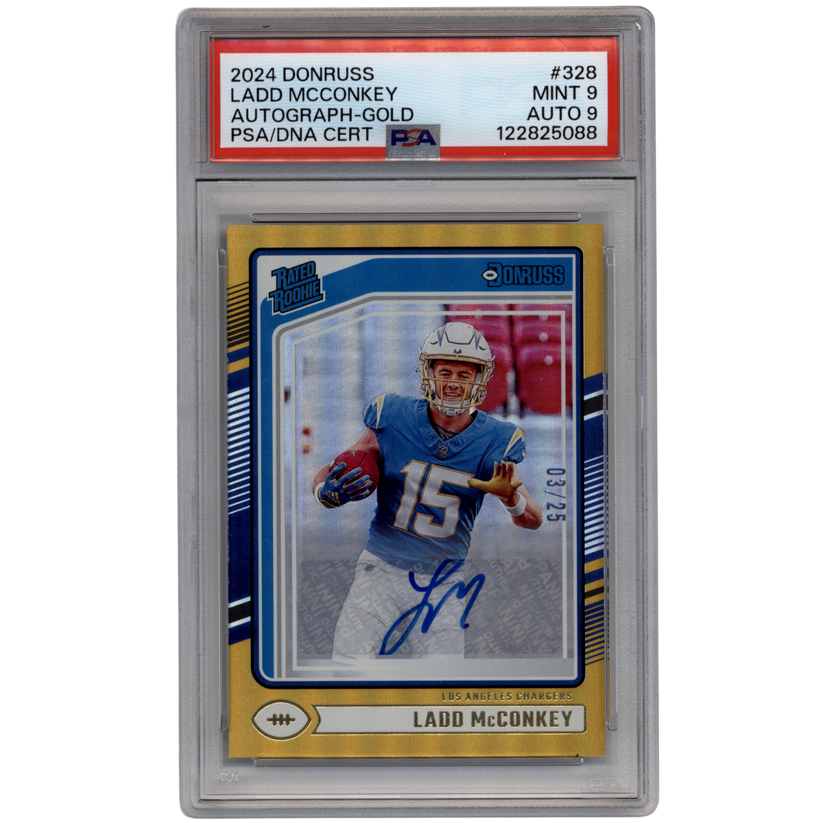 2024 Donruss Ladd McConkey Gold Auto /10 - PSA 9/9